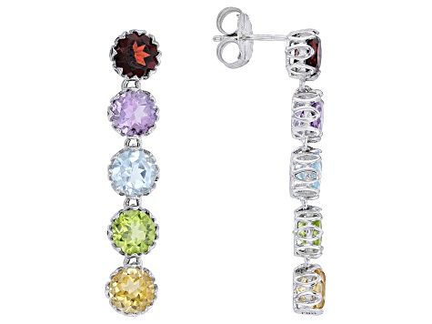 Multicolor Multi-Gem Rhodium Over Sterling Silver Dangle Earrings 7.91ctw