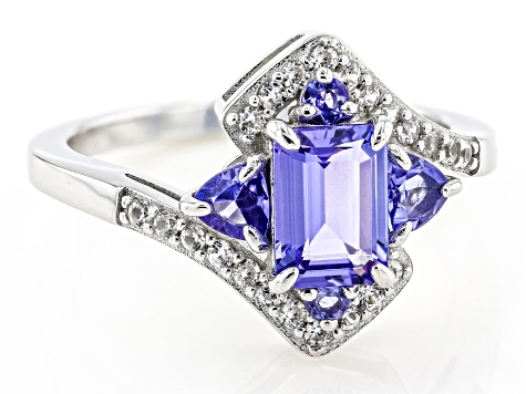Blue Tanzanite Rhodium Over Sterling Silver Ring 1.52ctw