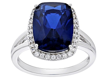 Picture of Blue Lab Created Spinel Rhodium Over Sterling Silver Ring 7.04ctw