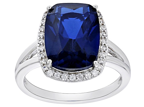 Blue Lab Created Spinel Rhodium Over Sterling Silver Ring 7.04ctw