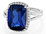 Blue Lab Created Spinel Rhodium Over Sterling Silver Ring 7.04ctw