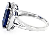 Blue Lab Created Spinel Rhodium Over Sterling Silver Ring 7.04ctw