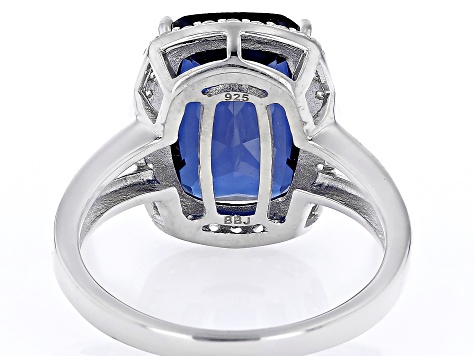 Blue Lab Created Spinel Rhodium Over Sterling Silver Ring 7.04ctw