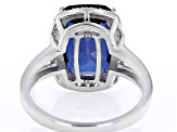 Blue Lab Created Spinel Rhodium Over Sterling Silver Ring 7.04ctw