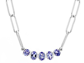 Blue Tanzanite Rhodium Over Sterling Silver Paperclip Necklace 1.10ctw