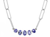Blue Tanzanite Rhodium Over Sterling Silver Paperclip Necklace 1.10ctw