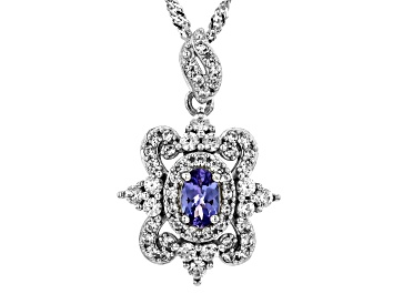 Picture of Blue Tanzanite Rhodium Over Sterling Silver Pendant With Chain 1.10ctw