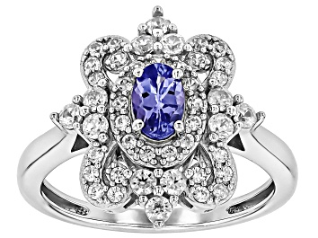 Picture of Blue Tanzanite Rhodium Over Sterling Silver Ring 0.99ctw