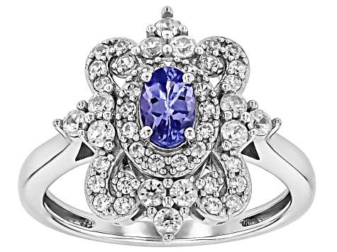 Blue Tanzanite Rhodium Over Sterling Silver Ring 0.99ctw