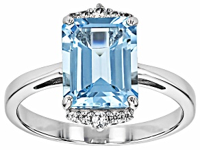 Blue Glacier Topaz™ With White Zircon Rhodium Over Sterling Silver Ring 3.41ctw