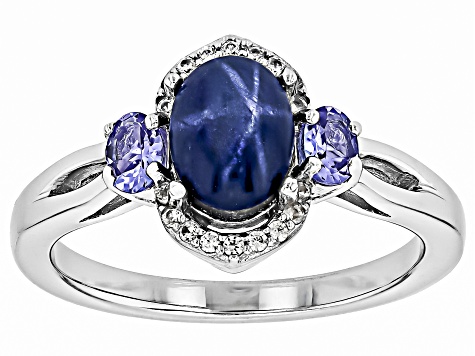 Blue Star Sapphire Rhodium Over Sterling Silver Ring 0.46ctw