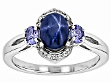 Blue Star Sapphire Rhodium Over Sterling Silver Ring 0.46ctw