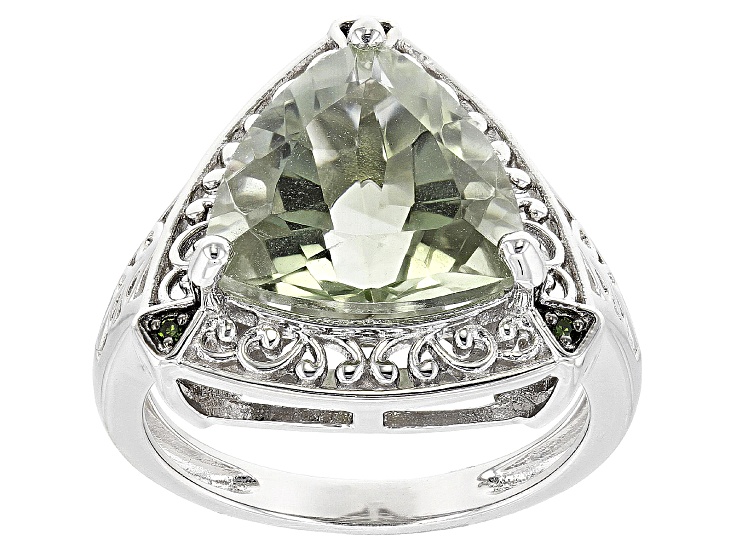 安価 ワタナベ Over Rhodium Prasiolite Green Sterling 4.26ctw Ring Silver ダイヤモンド