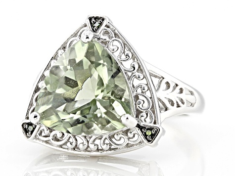 Green Prasiolite Rhodium Over Sterling Silver Ring 4.26ctw Green Prasiolite Rhodium Over Sterling Silver Ring 4.26ctw