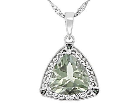 Green Prasiolite Rhodium Over Sterling Silver Pendant With Chain 3.41ctw