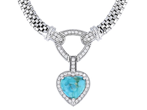 Blue Turquoise Rhodium Over Sterling Silver Necklace 0.56ctw