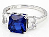 Blue Lab Created Spinel Rhodium Over Silver Ring 2.95ctw