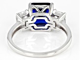 Blue Lab Created Spinel Rhodium Over Silver Ring 2.95ctw