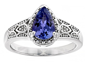 Picture of Blue Tanzanite Rhodium Over Sterling Silver Ring 1.12ctw
