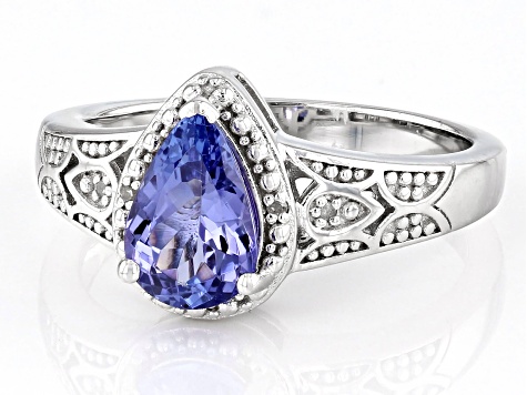 Blue Tanzanite Rhodium Over Sterling Silver Ring 1.12ctw