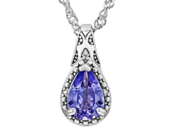 Picture of Blue Tanzanite Rhodium Over Sterling Silver Pendant With Chain 1.02ctw