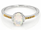 Multicolor Ethiopian Opal Rhodium Over Sterling Silver Ring 0.42ctw