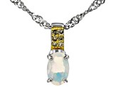 Multi Color Ethiopian Opal Rhodium Over Silver Pendant With Chain 0.24ctw