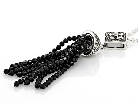 Natural Faceted Black Spinel high quality Gemstone and Pave Diamond Oxidized Sterling Silver Necklace