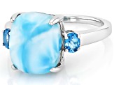 Blue Larimar Rhodium Over Sterling Silver Ring 0.36ctw