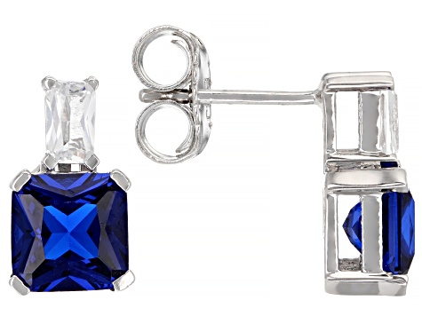 Blue Lab Created Spinel Rhodium Over Silver Earrings 3.49ctw