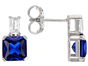 Blue Lab Created Spinel Rhodium Over Silver Earrings 3.49ctw