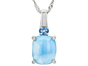 Larimar Rhodium Over Sterling Silver Pendant With Chain 0.18ctw