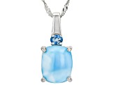 Larimar Rhodium Over Sterling Silver Pendant With Chain 0.18ctw