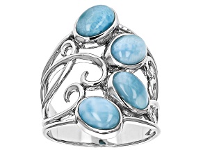 Blue Larimar Rhodium Over Sterling Silver Ring