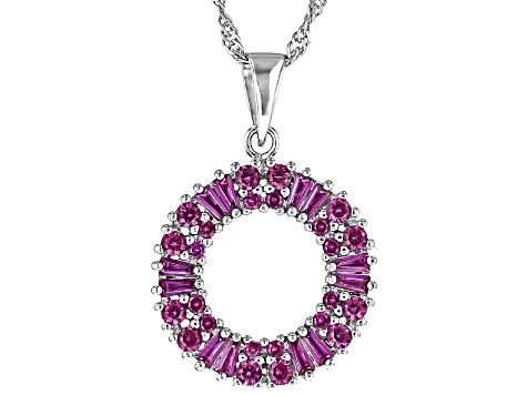 Lab Created Ruby Rhodium Over Sterling Silver Pendant With Chain1.25ctw