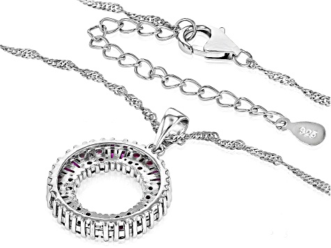 Lab Created Ruby Rhodium Over Sterling Silver Pendant With Chain1.25ctw