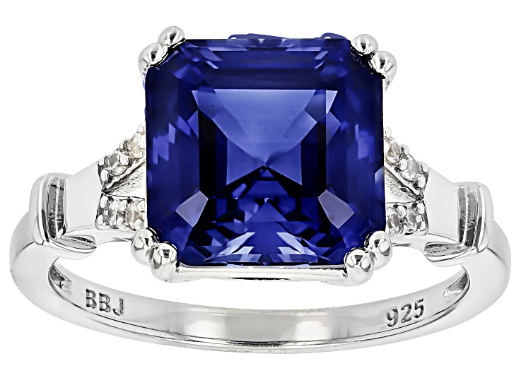 Blue Lab Created Sapphire Rhodium Over Sterling Silver Ring