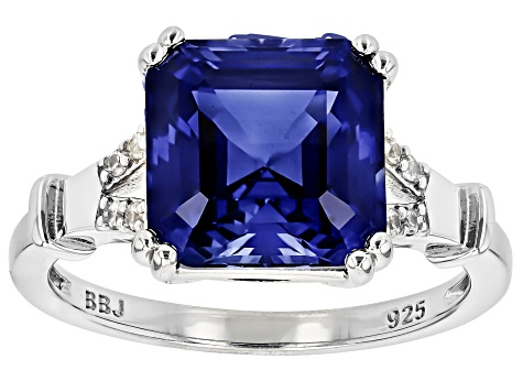 Blue Lab Created Sapphire Rhodium Over Sterling Silver Ring 4.95ctw