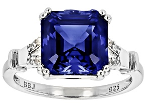 Blue Lab Created Sapphire Rhodium Over Sterling Silver Ring 4.95ctw