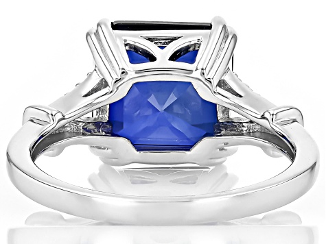 Blue Lab Created Sapphire Rhodium Over Sterling Silver Ring