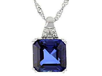 Picture of Blue Lab Created Sapphire Rhodium Over Sterling Silver Pendant With Chain 4.92ctw