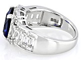 Blue Lab Created Sapphire Rhodium Over Silver Ring 5.52ctw