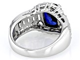 Blue Lab Created Sapphire Rhodium Over Silver Ring 5.52ctw