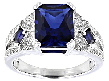 Picture of Blue Lab Created Sapphire Rhodium Over Sterling Silver Ring 4.17ctw
