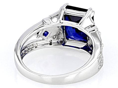 Blue Lab Created Sapphire Rhodium Over Sterling Silver Ring 4.17ctw
