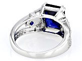 Blue Lab Created Sapphire Rhodium Over Sterling Silver Ring 4.17ctw
