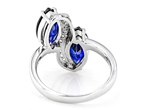 Blue Lab Created Sapphire Rhodium Over Silver Bypass Ring 3.70ctw