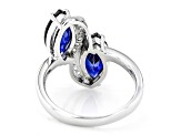 Blue Lab Created Sapphire Rhodium Over Silver Bypass Ring 3.70ctw