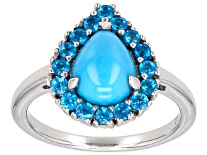 Blue Sleeping Beauty Turquoise Rhodium Over Sterling Silver Ring 0.44ctw