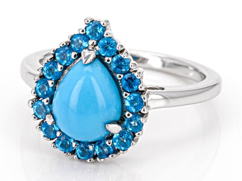 Blue Sleeping Beauty Turquoise Rhodium Over Sterling Silver Ring 0.44ctw